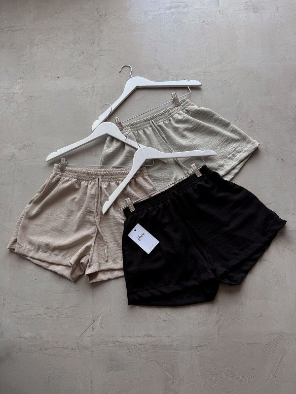 Producto - SEVILLA- Short de lino rigido NEGRO - BEIGE