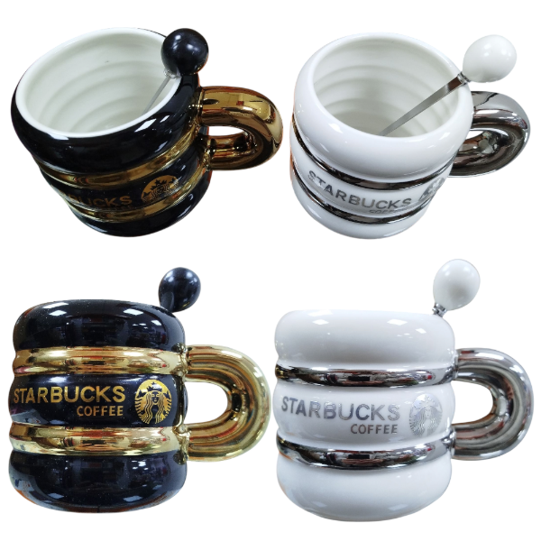 Producto - Taza Cerámica Brillante Diseño Starbucks Coffee Con Cucharita 9x9CM 2510226