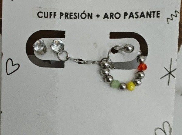 Producto - Cuff presión bolitas colores+ aros pasantes Cubik 1 cm AQ