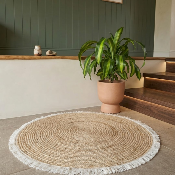 Producto - Alfombra De Yute Natural Redonda Con Flecos 80cm Nórdica - 1
