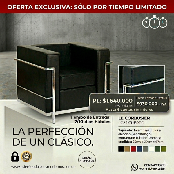 Producto - Sillón LC2 1 Cuerpo, Tapiz Talampaya, Estructura Tubular Cromada!!