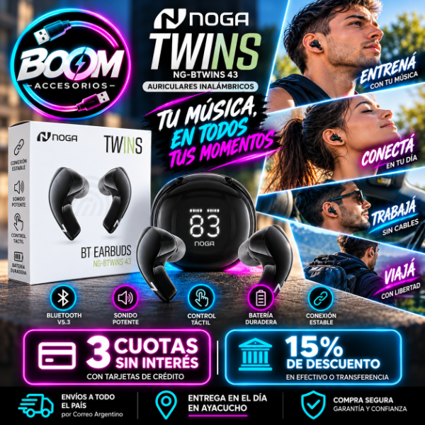 Producto - Auriculares Inalámbricos Bluetooth Celular In Ear Noga Tws43 Color Negro - 0