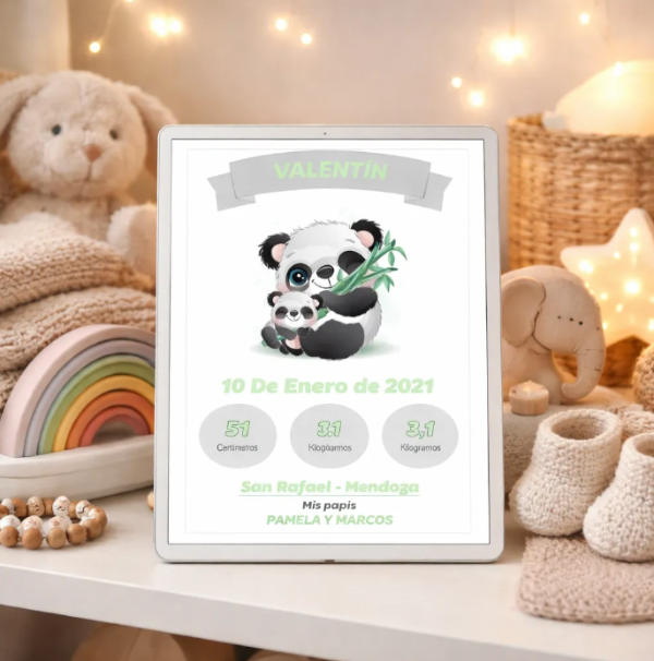 Producto - Lámina Imprimible de Nacimiento Oso Panda Editable