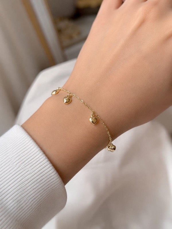 Producto - Pulsera singapur con dijes varios corazones oro 18k - 1