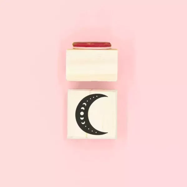 Producto - Luna sello de silicona en taco de madera 3 x 3 cm