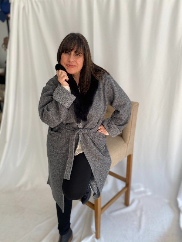 Producto - Tapado de paño con piel desmontable - Gris