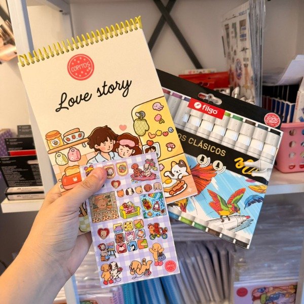 Producto - Kit libro para pintar Love Story + marcadores Filgo doble punta