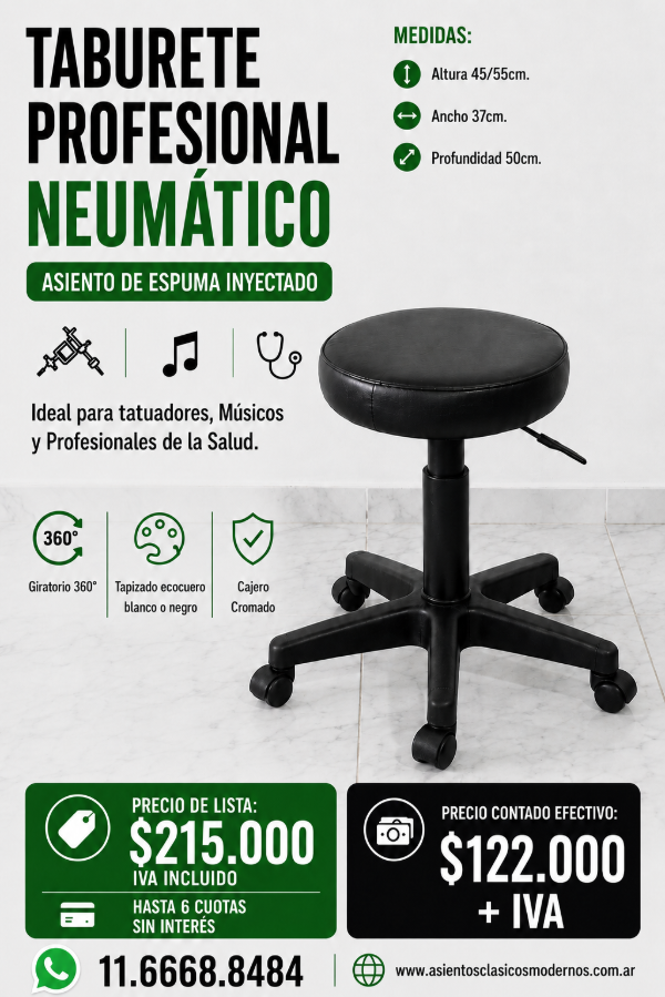 Producto - TABURETE PROFESIONAL REGULABLE, Ideal Para Tatuadores y Personal de Salud!!