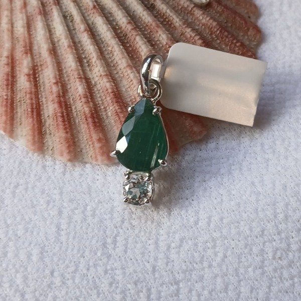 Producto - Dije plata 925 turmalina verde gota con topacio claro