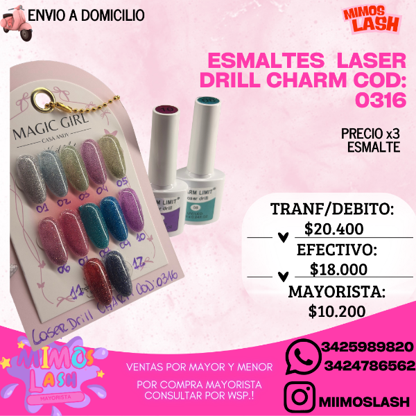 Producto - Esmaltes láser dril charm x3 cod: 0316