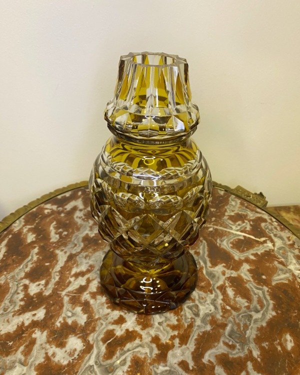 Producto - Jarrón De Cristal Tallado Color Ambar