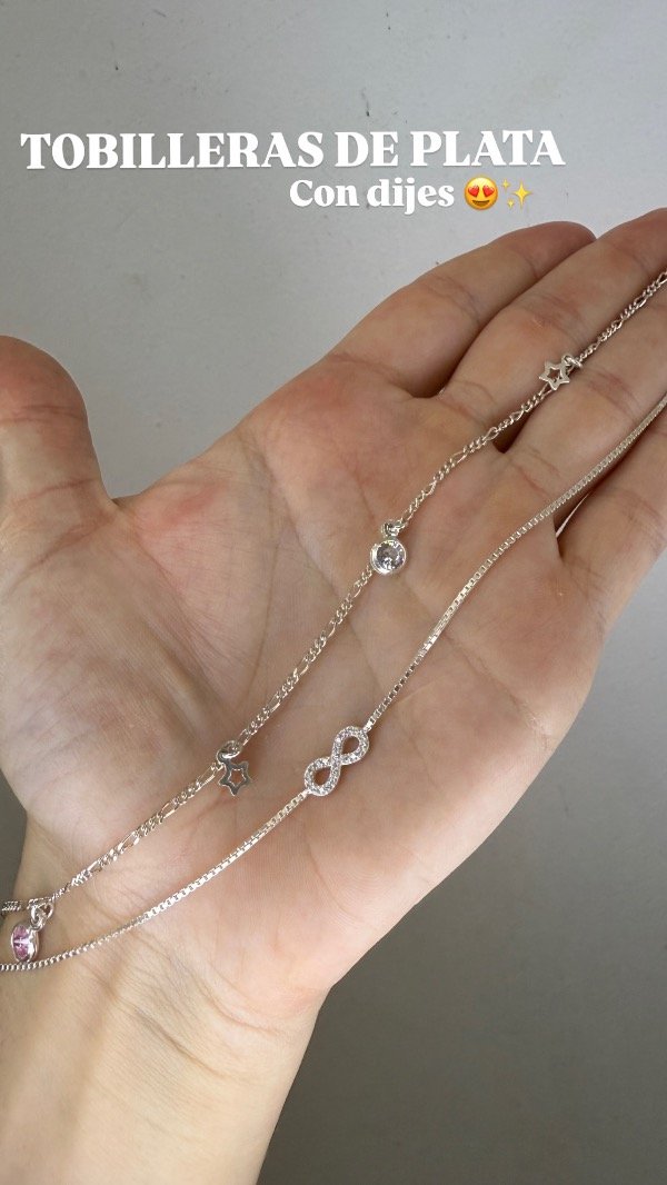 Producto - Tobillera de plata dijes colgantes estrellas y piedras