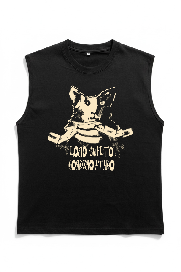 Producto - Remera Sin Mangas Negra - Lobo Suelto Cordero Atado I