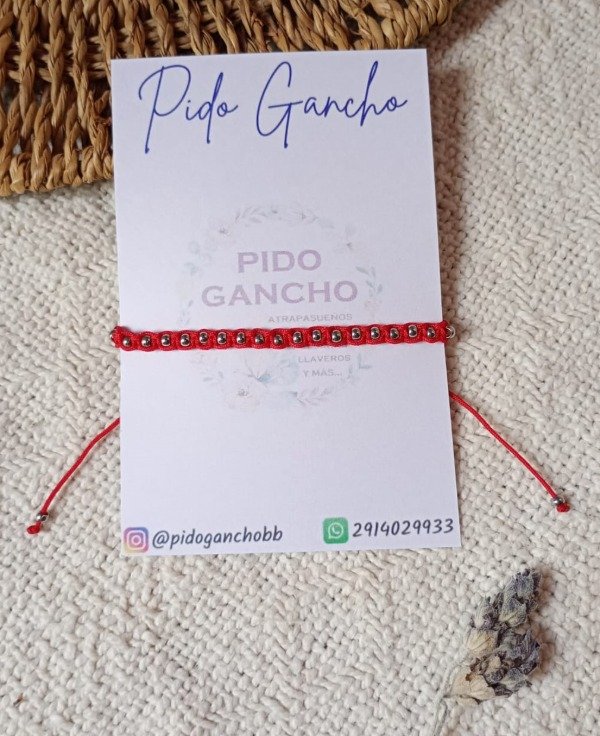 Producto - Pulsera roja con bolitas de acero quirúrgico 3 mm