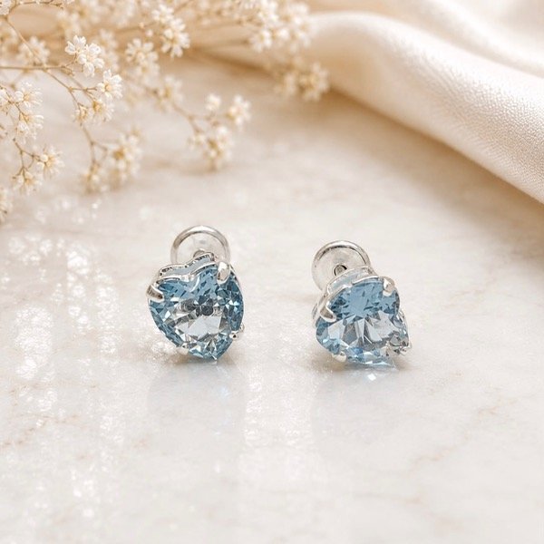 Producto - Aros abridores corazones cubic Aqua Plata 925