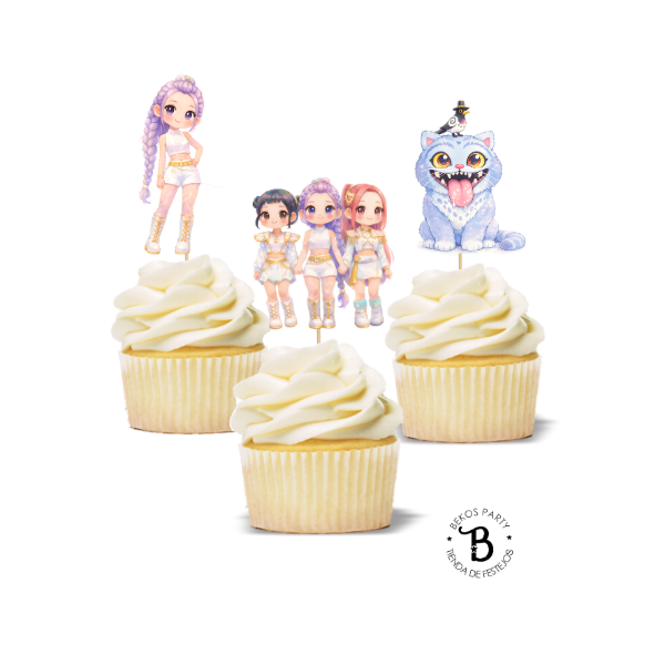 Producto - Topper cupcake silueta x 6 Huntrix Guerreras del Kpop mod.2