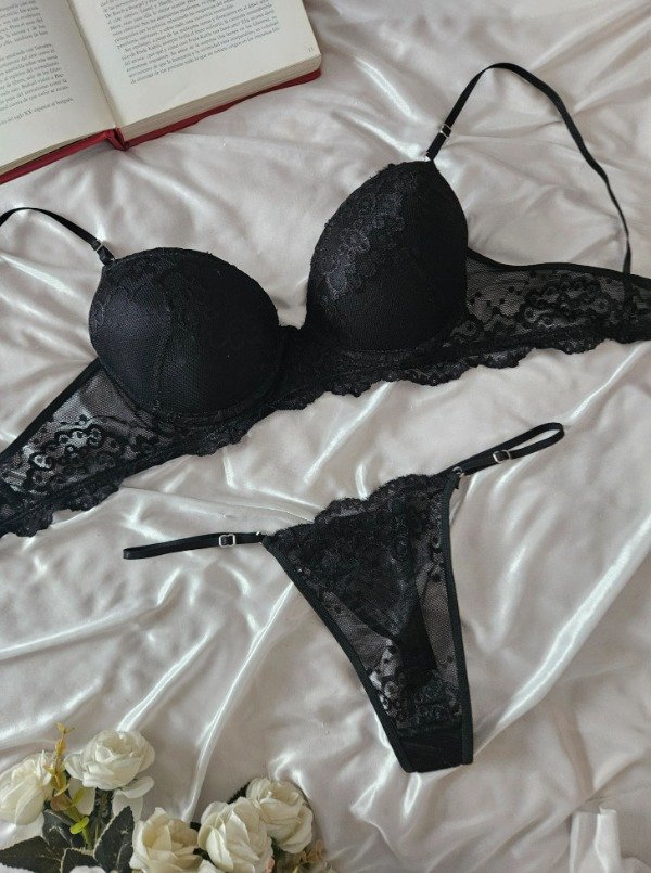 Producto - CONJUNTO DE ENCAJE ARMADO CON ARO (A08 A) NEGRO