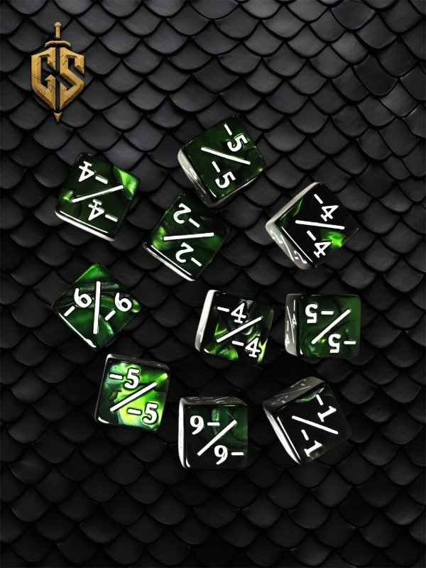 Producto - Set x10 Dados Contadores Negativos Verde y Blanco