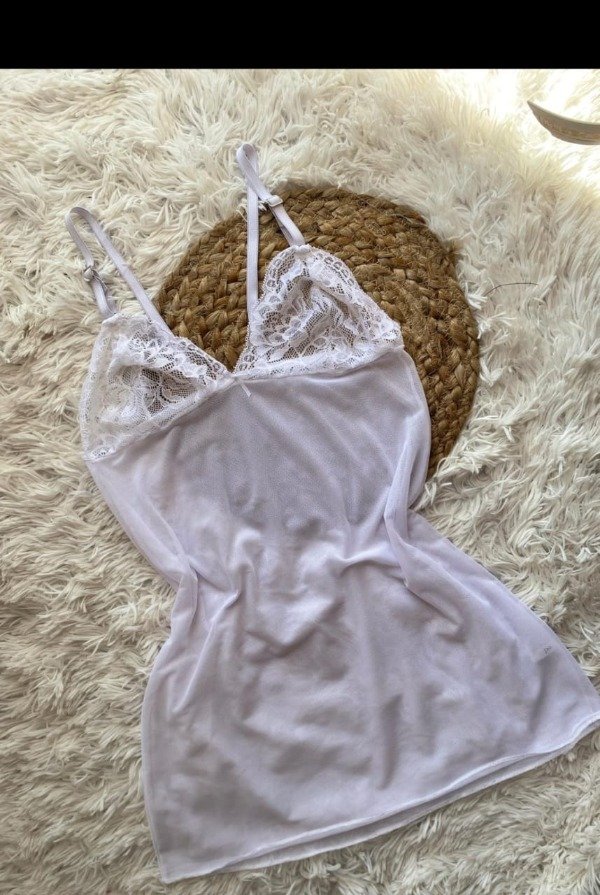 Producto - BABY DOLL BLANCO TULL CON BRILLO (A07)