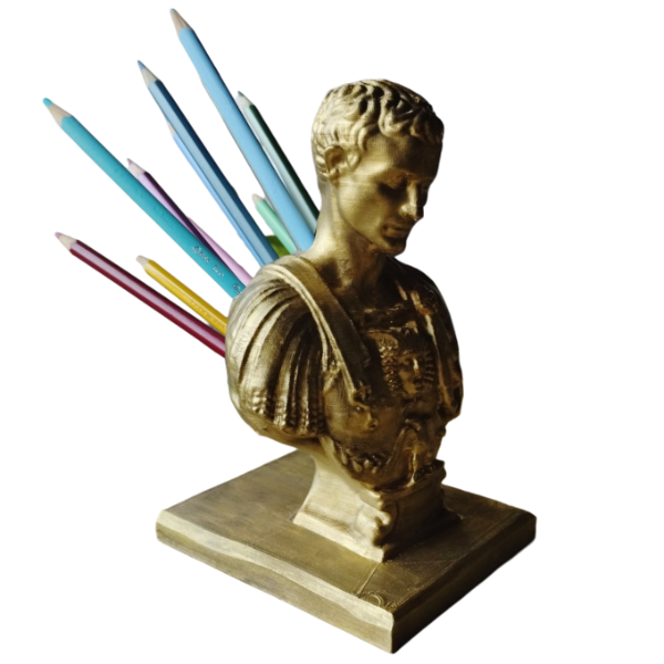 Producto - Lapicero Busto Julio César Pintado A Mano Dorado Deco