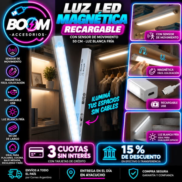 Producto - Luz Magnetica Blanco Frio Con Sensor 50Cm Rec - 0