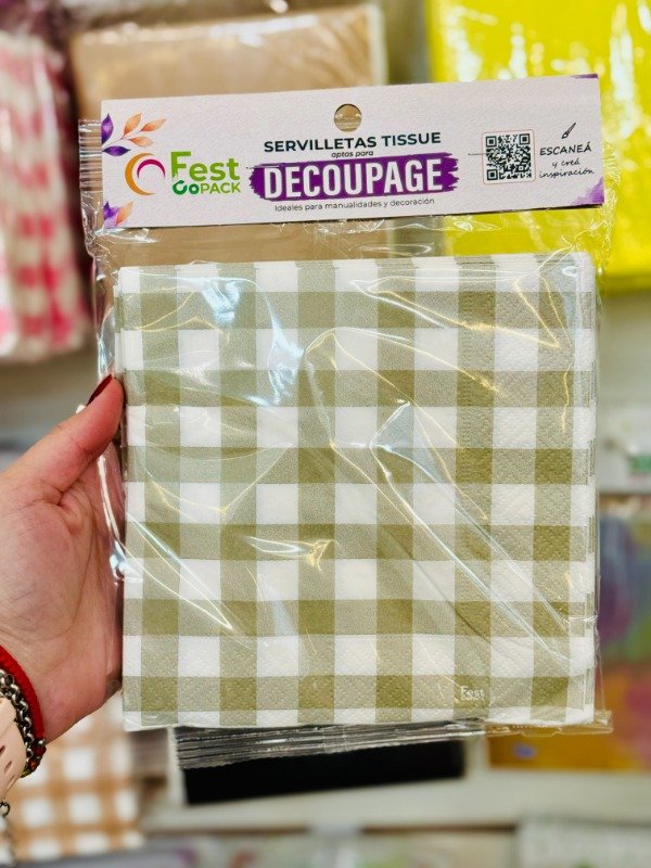 Producto - Servilletas decoupage cuadrille verde musgo x20u