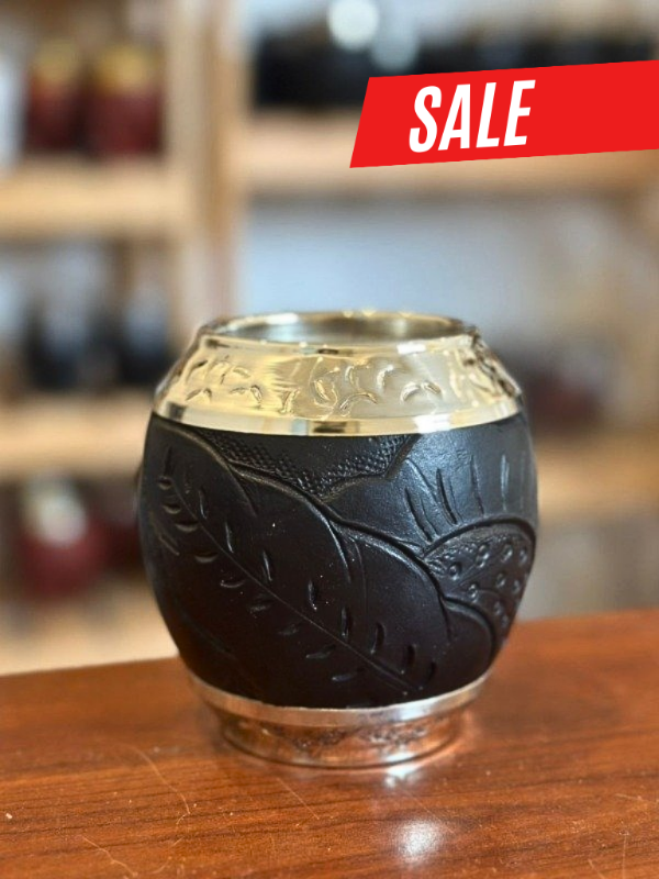 Producto - Torpedo "ROMA" virola alpaca y base alpaca - cuero repujado - NEGRO