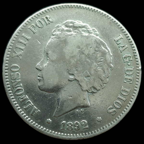 Producto - España 5 Pesetas 1892 Alfonso XIII PG-M Km#700 -VF