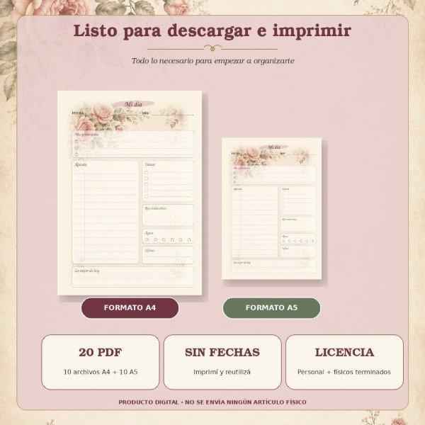 Producto - Kit de planificación imprimible Jardín de Rosas Vintage - A4 y A5 - 5