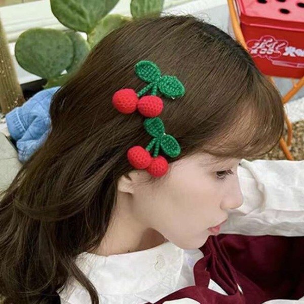 Producto - Hebillas de Cerezitas Cereza tejidas PAR x2unidades