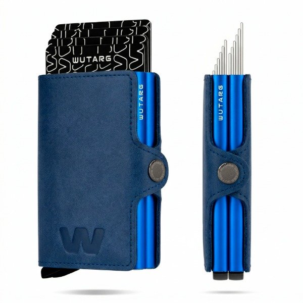Producto - Billetera WUTARG Azul Tarjetero RFID Antirrobo Deluxe Series Dos Porta Tarjetas