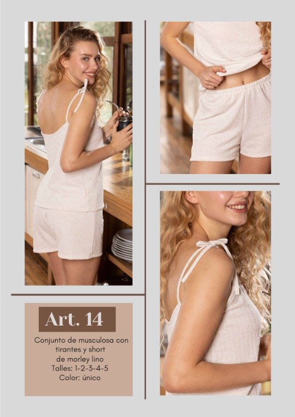 Producto - Art. 14- FRASHE- Conjunto de Musculosa con tirantes y short de Morley lino