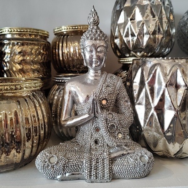 Producto - Buda Plateado con Detalles de Strass