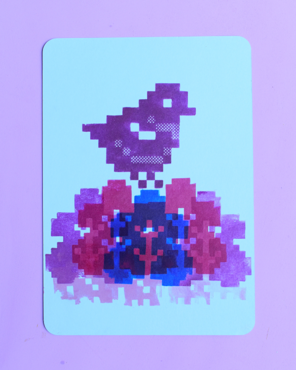 Producto - PAJARITO y fronda - Monocopia - paleta uva/BIC