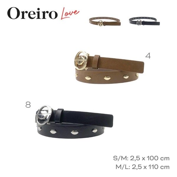 Producto - Cinto Oreiro Love Negro y Camel Corazones dorados