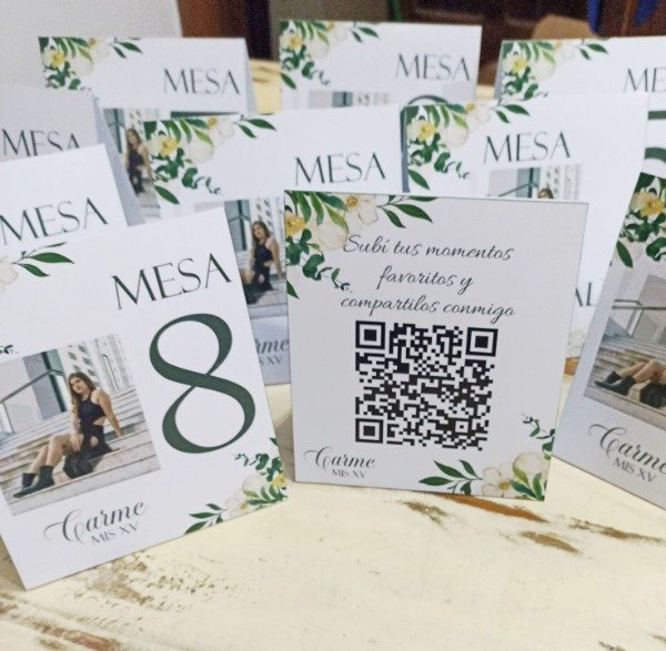 Producto - 10 Numeros de mesa con foto y QR 15 años bodas eventos cumples