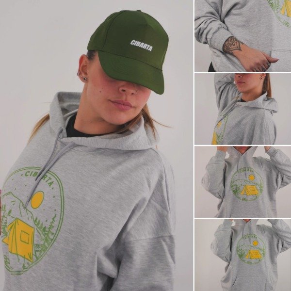 Producto - Canguro OVERSIZE Cibarta MOD CAMPING GRIS algodon Rustico