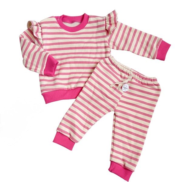 Producto - Conjunto rayado friza rosado