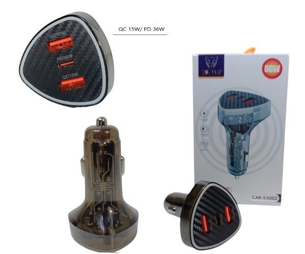 Producto - Cargador auto Time 66W (1 Entrada USB Y Entrada TC)