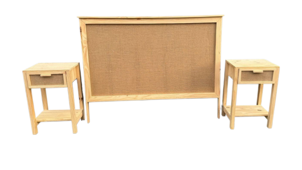 Producto - Juego Respaldo Sommier 2p + 2 Mesas De Luz Arpillera