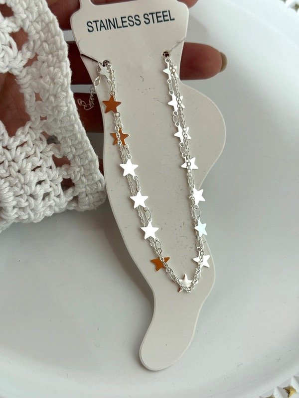 Producto - TB010 Tobillera estrellitas doble acero blanco