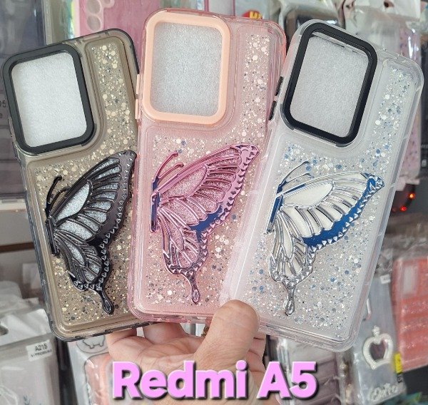 Producto - Fundas reforzadas glitter popsocket mariposa. Redmi A5