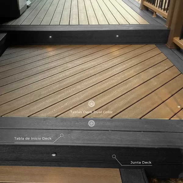 Producto - Deck Co-Extruded Dual Color  Teak +  Charcoal stretch Metro lineal