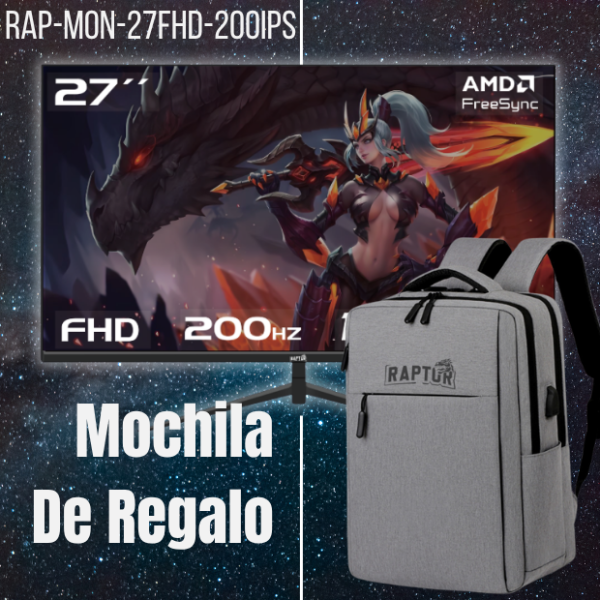 Producto - Monitor 27" IPS FHD -200Hz -Raptor Hawk Eye con MOCHILA DE REGALO