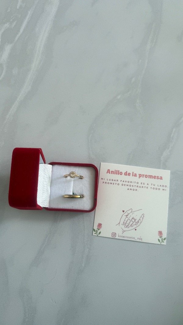 Producto - Caja de anillos de la promesa anillo cubic redondo y alianza AD