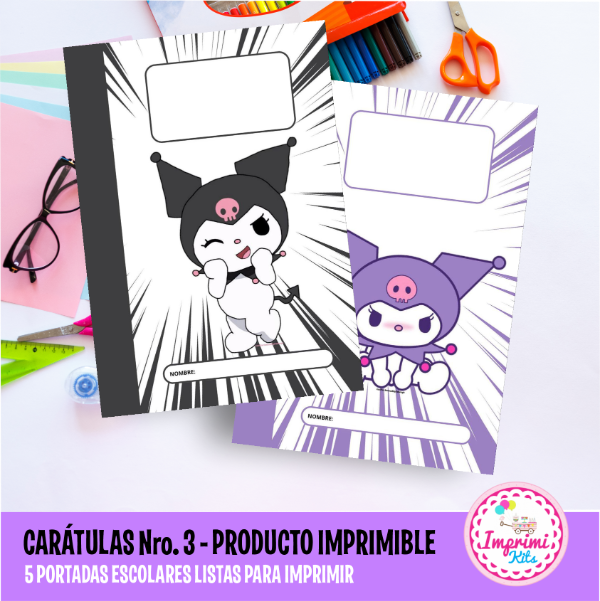 Producto - Carátulas Kuromi 2 Imprimibles Carpeta Nro. 3 Separadores Escolares