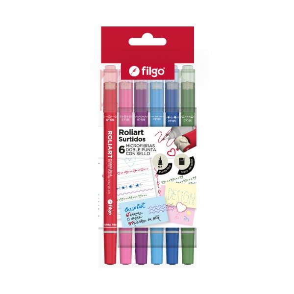 Producto - Microfibra doble punta con sello Roliart / Estuche 6