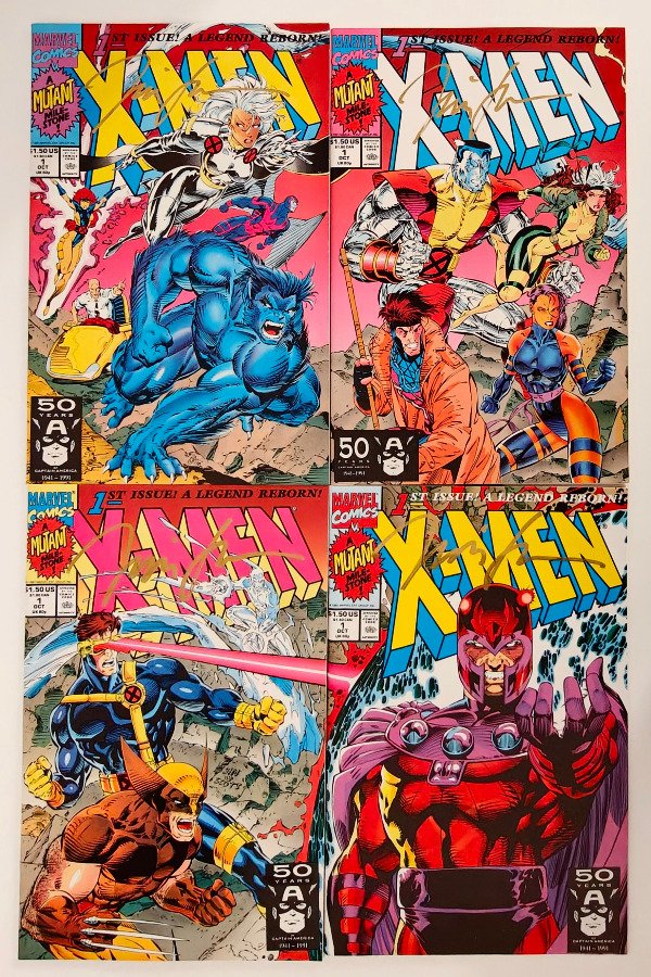 Producto - X-Men #1 (1991) - Las 4 icónicas portadas interconectadas, firmadas por Jim Lee
