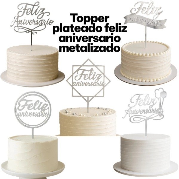 Producto - Topper metalizado feliz aniversario plateado