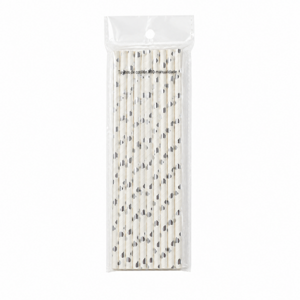 Producto - Sorbetes de cartón blancos con lunares plateados (10unidades)